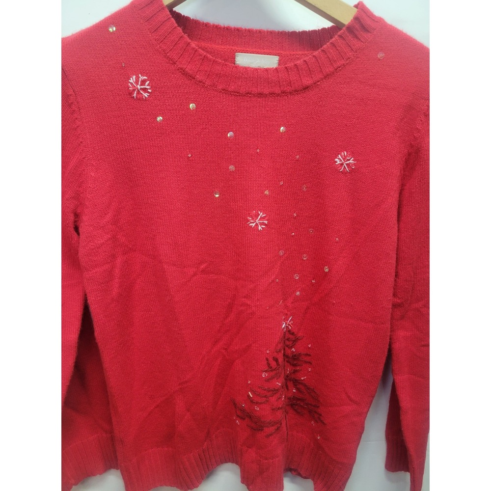 White Stag Red Christmas‎ Sweater Snowflake Tree Holiday Knit Top Womens